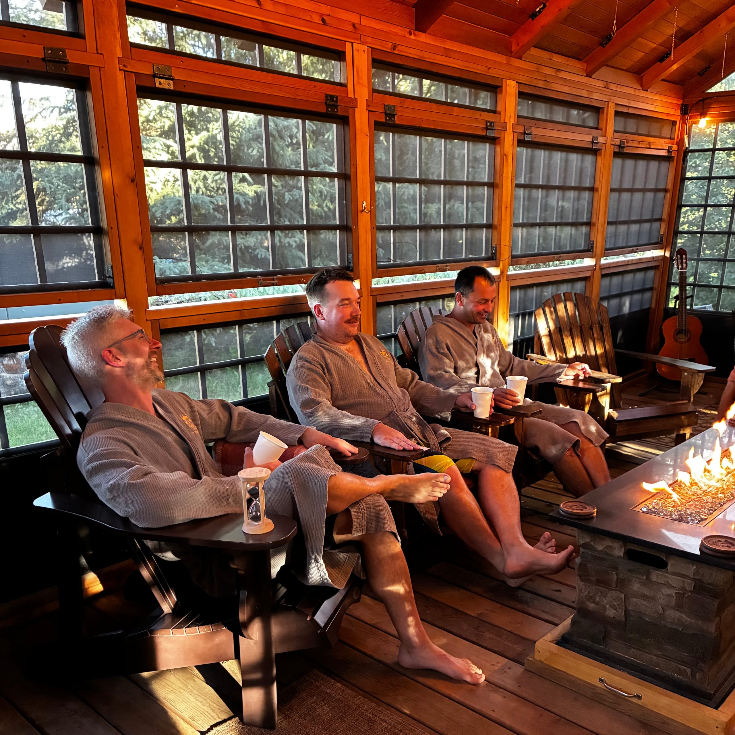 Group enjoying gazebo time in tea lounge